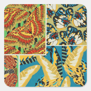 Vibrant Yellow & Teal Art Deco Butterfly Art Square Sticker