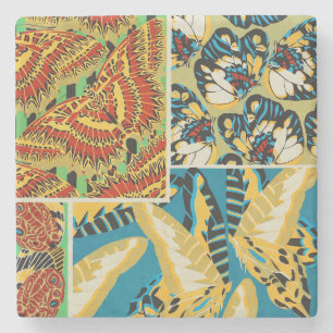Vibrant Yellow & Teal Art Deco Butterfly Art Stone Coaster