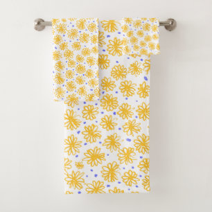 Vibrant Yellow Whimsical Daisy Floral Bath Towel Set
