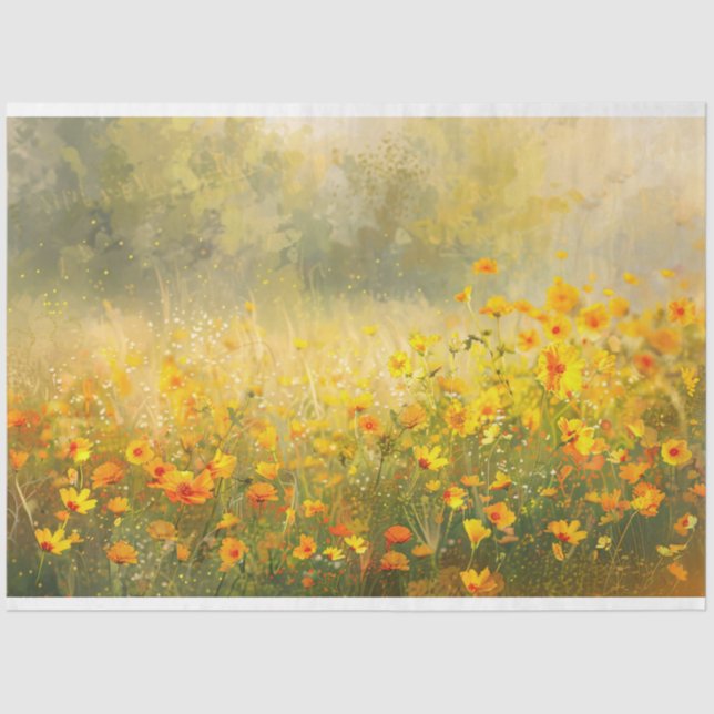 Vibrant Yellow Wildflower Impressionist Decoupage Tissue Paper (Front)