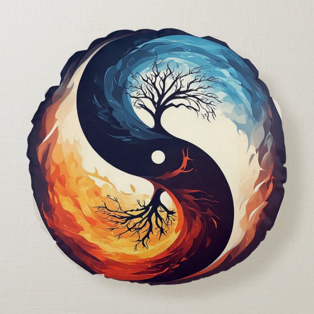 Vibrant Yin Yang Design Round Cushion (Front)