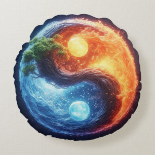 Vibrant Yin Yang Design Round Cushion