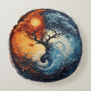 Vibrant Yin Yang Design Round Cushion