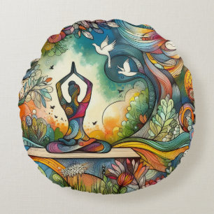 Vibrant Yoga Serenity Round Cushion