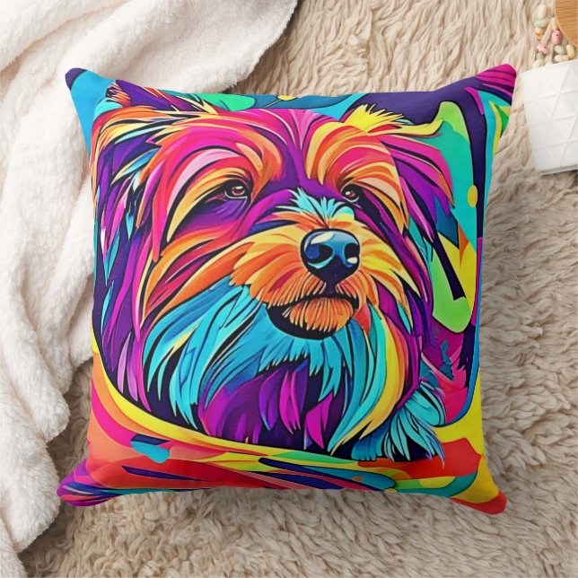 Vibrant Yorkie Pop Art Cushion (Blanket)