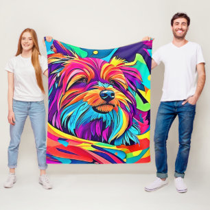 Vibrant Yorkie Pop Art Fleece Blanket