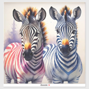 Vibrant Zebra Duo Watercolor Pointillism Art