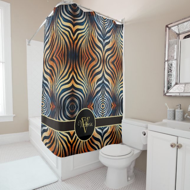 Vibrant Zebra Print Personalised Shower Curtain (In Situ)