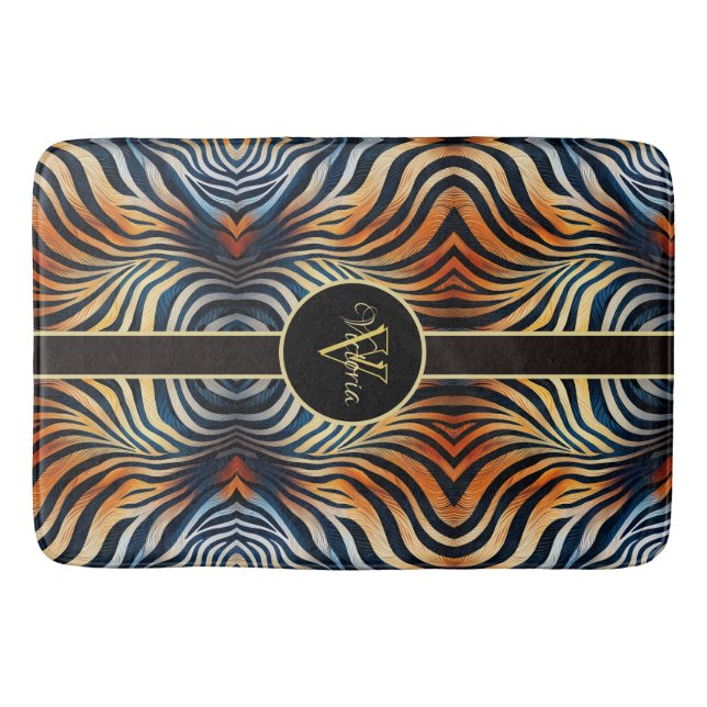 Vibrant Zebra Stripes Personalised Bath Mat (Front)