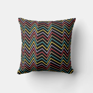 Vibrant ZigZag Symphony A Burst of Colourful Energ Cushion