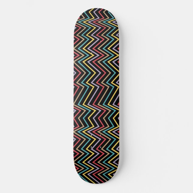 Vibrant ZigZag Symphony A Burst of Colourful Energ Skateboard (Front)