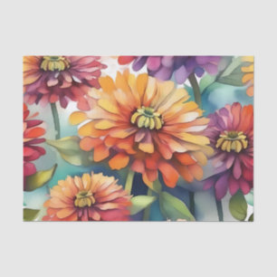 Vibrant Zinnia Blooms Abstract Watercolor Tissue Paper