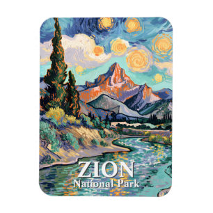 Vibrant Zion River Sunset Retro Van Gogh Watchman Magnet