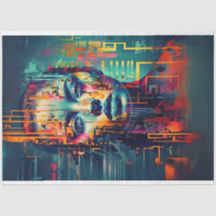 Vibrantly Abstract Chaotic Portrait Lady Decoupage Tissue Paper
