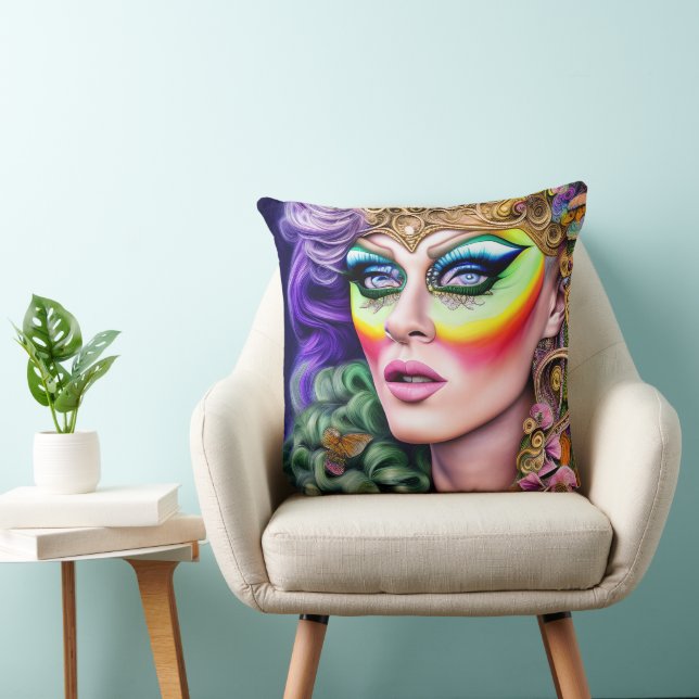 Vibrantly Bold LGBTQ Portrait Drag Queen Artwork Cushion (Chair)