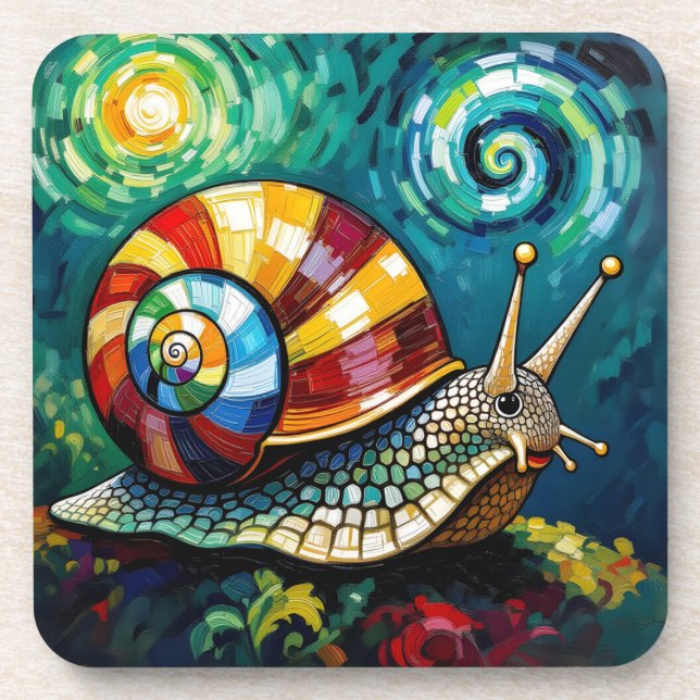 Vibrantly Colorful Impasto Whimsical Snail Coaster (Front)