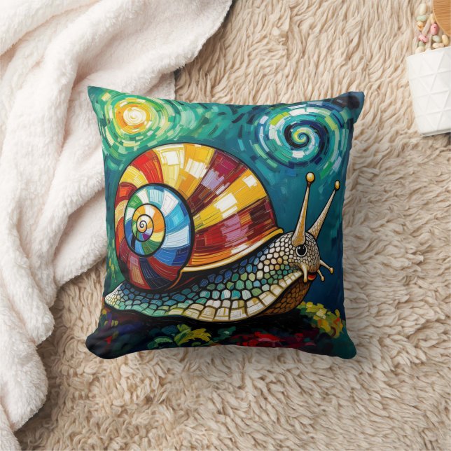 Vibrantly Colorful Impasto Whimsical Snail Cushion (Blanket)