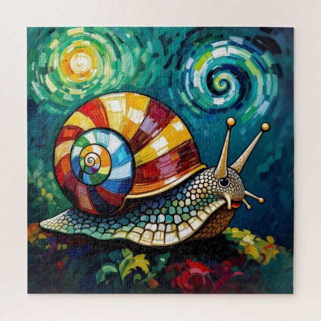 Vibrantly Colorful Impasto Whimsical Snail Jigsaw Puzzle (Vertical)