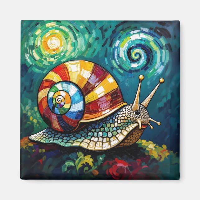 Vibrantly Colorful Impasto Whimsical Snail Magnet (Front)