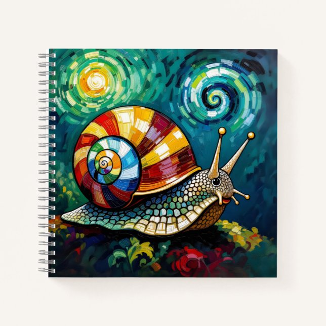 Vibrantly Colorful Impasto Whimsical Snail Notebook (Front)