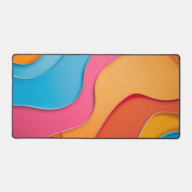 Vibrantly-coloured curved lines with text space desk mat (Front)