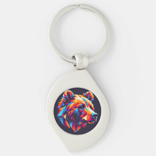 Vibrantly Coloured Geometric Bear Illustration Key Ring