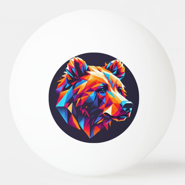 Vibrantly Coloured Geometric Bear Illustration Ping Pong Ball (Front)