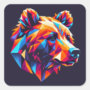 Vibrantly Coloured Geometric Bear Illustration Square Sticker