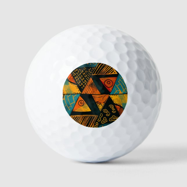 Vibrantly colourful triangles with tribal patterns golf balls (Front)