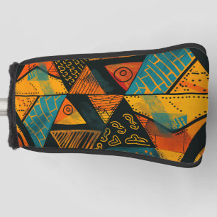 Vibrantly colourful triangles with tribal patterns golf head cover