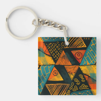 Vibrantly colourful triangles with tribal patterns key ring