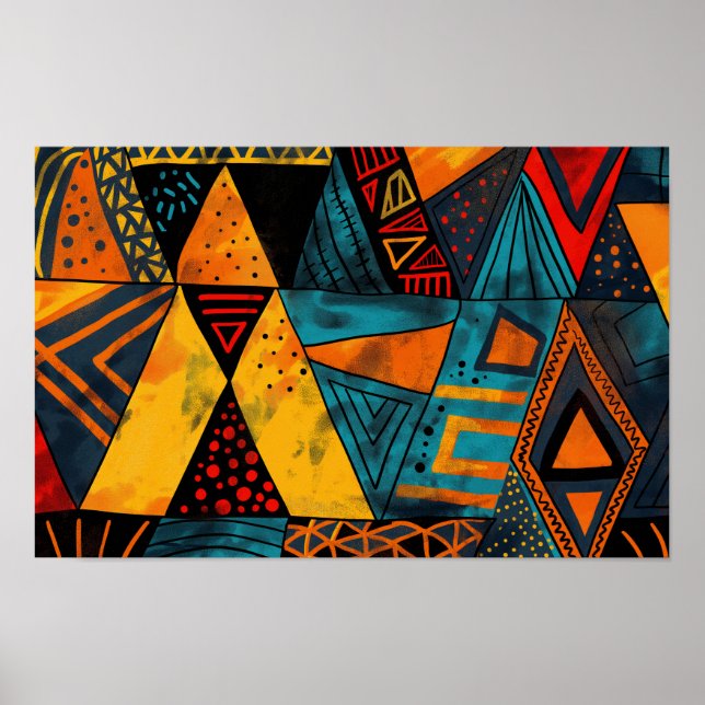 Vibrantly colourful triangles with tribal patterns poster (Front)