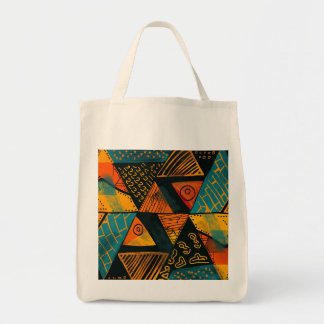 Vibrantly colourful triangles with tribal patterns tote bag