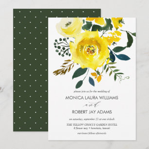 Vibrantt yellow Floral Wedding typography Invitation