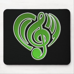 Vibrations Musical Love Green Heart Music Note DJ Mouse Mat