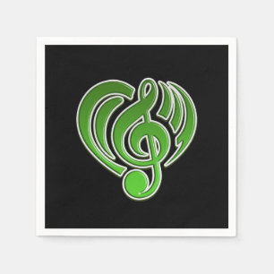Vibrations Musical Love Green Heart Music Note DJ Napkin