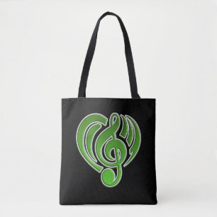 Vibrations Musical Love Green Heart Music Note DJ Tote Bag
