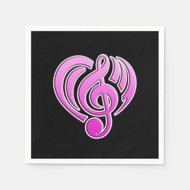 Vibrations Musical Love Pink Heart Music Note DJ Napkin (Front)