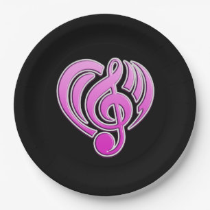 Vibrations Musical Love Pink Heart Music Note DJ Paper Plate