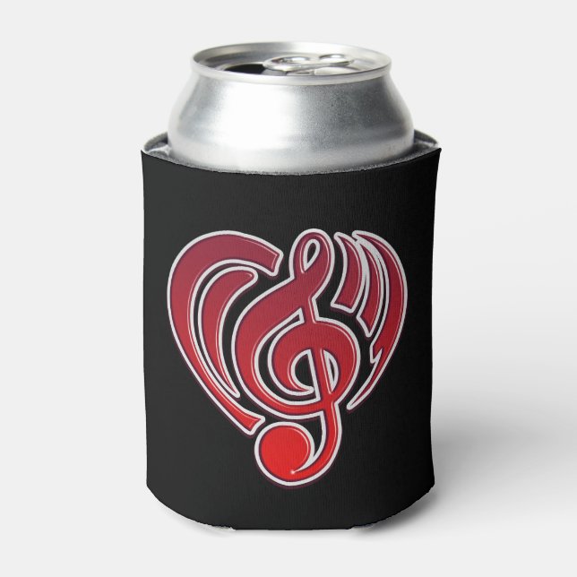 Vibrations Musical Love Red Heart Music Note DJ Can Cooler (Can Front)