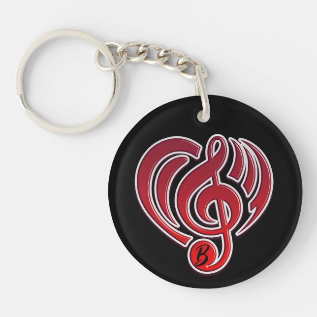 Vibrations Musical Love Red Heart Music Note DJ Key Ring (Front)