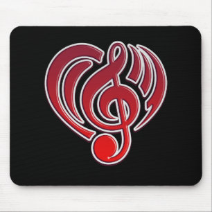 Vibrations Musical Love Red Heart Music Note DJ Mouse Mat