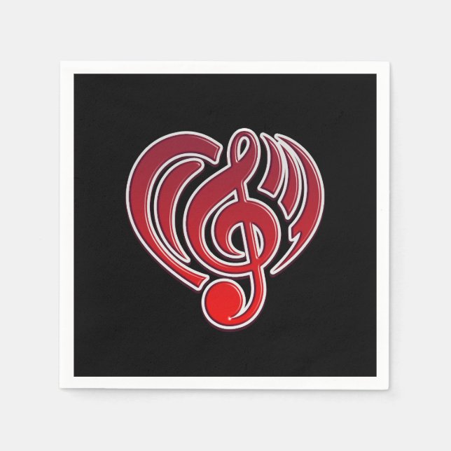 Vibrations Musical Love Red Heart Music Note DJ Napkin (Front)