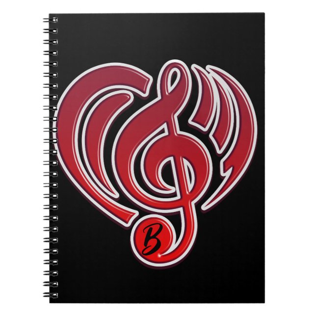 Vibrations Musical Love Red Heart Music Note DJ Notebook (Front)