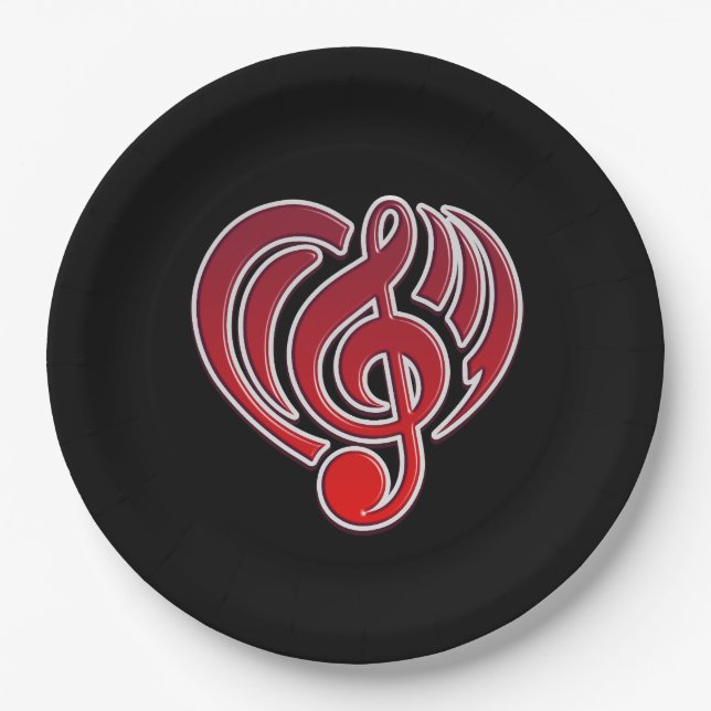 Vibrations Musical Love Red Heart Music Note DJ Paper Plate (Front)