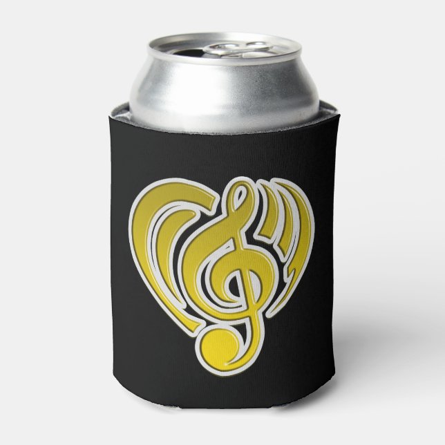 Vibrations Musical Love Yellow Heart Music Note DJ Can Cooler (Can Front)