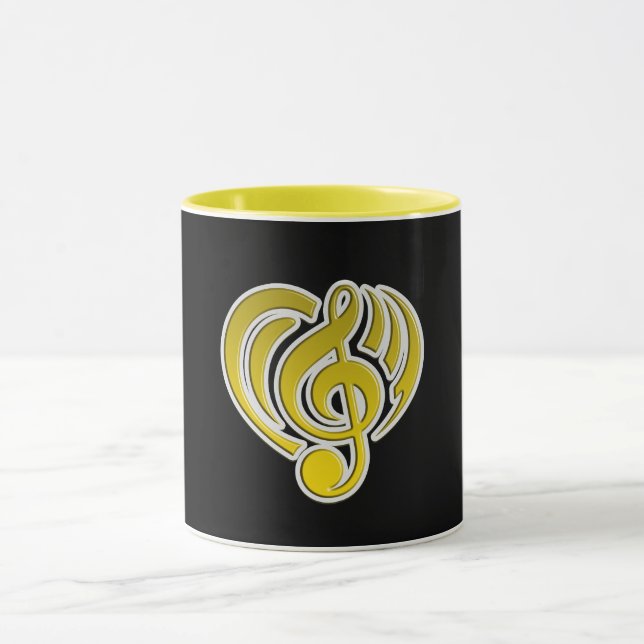 Vibrations Musical Love Yellow Heart Music Note DJ Mug (Center)