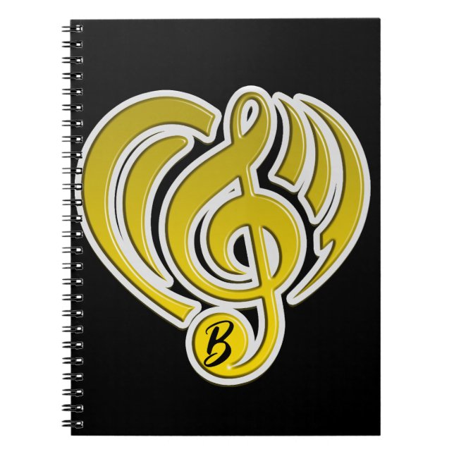 Vibrations Musical Love Yellow Heart Music Note DJ Notebook (Front)