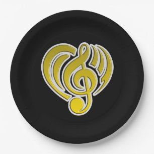 Vibrations Musical Love Yellow Heart Music Note DJ Paper Plate