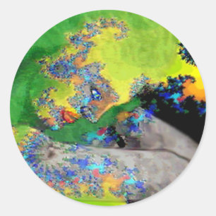 VIBRATIONS OF MATTER,FRACTAL WOMAN IN GREEN YELLOW CLASSIC ROUND STICKER